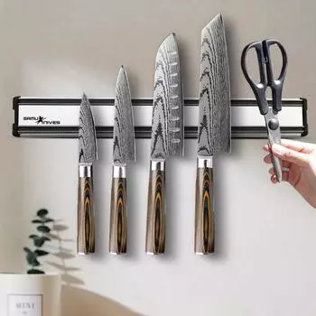 Магнитный держатель для ножей, настенная полоска, алюминиевое крепление, подставка для ножей, барная стойка для хранения, самостоятельная, без сверления, для кухонных принадлежностей, органайзер