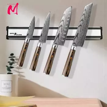 Магнитный держатель для ножей, настенная полоска, алюминиевое крепление, подставка для ножей, барная стойка для хранения, самостоятельная, без сверления, для кухонных принадлежностей, органайзер