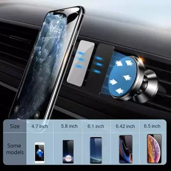 Магнитный держатель для телефона, автомобильное крепление с зажимом на вентиляционное отверстие автомобиля, крепление для мобильного телефона, регулируемый на 360 градусов универсальный смартфон чёрный