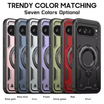 Магнитный держатель для телефона чехол для Google Pixel 9 Pro Xl для Magsafe 360 Ring Bracket противоударный Tpu Hybird Pc Hard Cover Google Pixel 9 чёрный