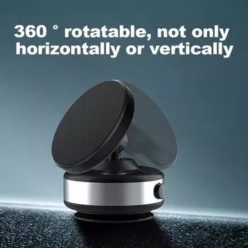 Магнитный держатель для телефона из алюминиевого сплава, автомобильное крепление, вращающийся на 360 градусов, магнитный держатель для телефона с присоской, прочный магнитный держатель для телефона с функцией громкой связи для вождения чёрный