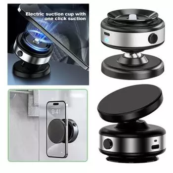 Магнитный держатель для телефона из алюминиевого сплава, автомобильное крепление, вращающийся на 360 градусов, магнитный держатель для телефона с присоской, прочный магнитный держатель для телефона с функцией громкой связи для вождения чёрный