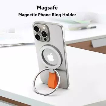 Магнитный держатель для телефона MagSafe с кольцом и вращающейся подставкой из силиконового шнура для iPhone 15 14 13 12 серии, настольная подставка с пряжкой из сплава чёрный