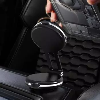 Магнитный держатель для телефона с двумя присосками, беспроводная зарядка, регулируемое крепление на приборную панель чёрный/золотистый