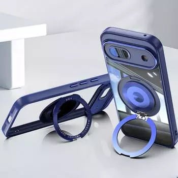 Магнитный держатель кольца Magsafe чехол для Google Pixel 8A Прозрачный акриловый ПК ударопрочный чехол для беспроводной зарядки для Google 9 Pro For Google Pixel 8A чёрный