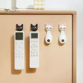 Магнитный держатель пульта дистанционного управления, не требующий сверления, простой в установке, универсальный, милый держатель для пульта дистанционного управления с кошкой, настенный органайзер белый