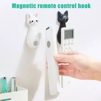 Магнитный держатель пульта дистанционного управления, не требующий сверления, простой в установке, универсальный, милый держатель для пульта дистанционного управления с кошкой, настенный органайзер белый