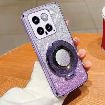 Магнитный держатель с блестящим кольцом, съемная блестящая наклейка, хромированный чехол из ТПУ с подставкой для Xiaomi Mi 14 Ultra 13 Pro Lite Civi 2 For Mi CIVI2 чёрный