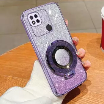 Магнитный держатель с блестящим кольцом, съемная блестящая наклейка, хромированный чехол из ТПУ с подставкой для Xiaomi Redmi A1 Plus 10A 9A 9C For Redmi A1 чёрный