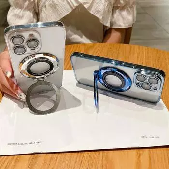 Магнитный держатель с покрытием и подставкой, прозрачный чехол для телефона для iPhone 15, 14, 13, 12, 11 Pro Max Plus, чехлы с подставкой для беспроводной зарядки For iPhone 15