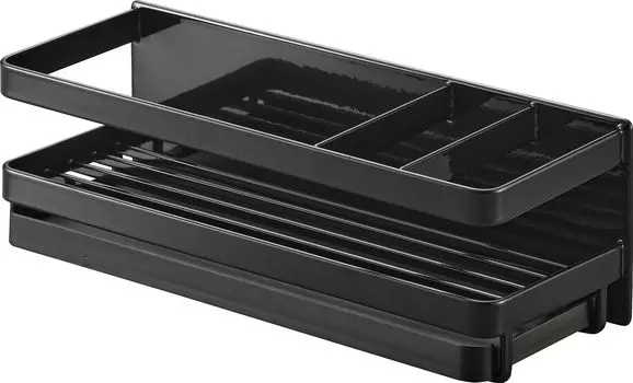 Магнитный диспенсер для губок Yamazaki Jitsugyo с подносом, черный xx H9 см, держатель для губок с крючком, плавающее хранилище 3973 и прибл.. Ш25.5 Д9.5 чёрный