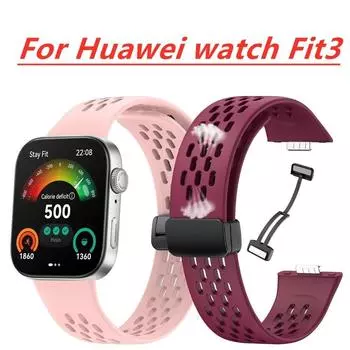 Магнитный дышащий ремешок для Huawei Watch Fit3 Smart Watch Sport Wristband для Huawei Watch Fit 3 Аксессуары Huawei Watch Fit3 чёрный