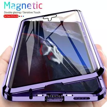 Магнитный флип-чехол Matel с поворотом на 360° для Xiaomi Poco F5 Pro Xiaomi 12T Ultra X3 NFC, двусторонний защитный чехол из закаленного стекла For Poco F5 Pro 5G серебряный