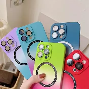 Магнитный гальванический чехол для телефона для Iphone 14 13 11 12 Pro Max 14 Plus градиент цвета полная защита объектива жесткая задняя крышка ПК For iPhone 11