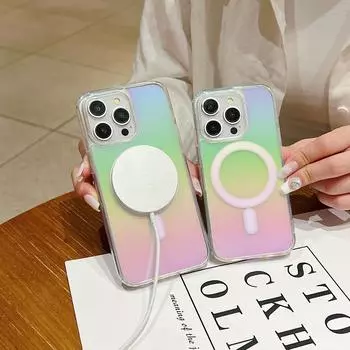 Магнитный градиентный чехол для Magsafe для iPhone 15 Pro 14 13 12 11 Pro Max Mini Plus X XS Max XR 7 8 Plus, беспроводной чехол для зарядки For iPhone 15 Pro