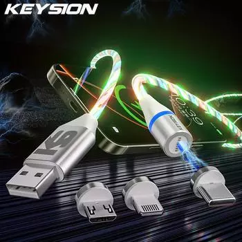 Магнитный кабель для передачи данных KEYSION 3A с подсветкой, светодиодный, Micro USB C Type-C, быстрая зарядка, магнитный кабель для зарядки iPhone Xiaomi Samsung Only 3 Pcs Micro Plug