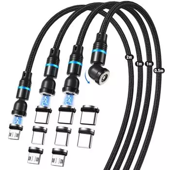 Магнитный кабель для зарядки 3 в 1 USB-кабель JEEREE из 4 вращающихся ковровых кабелей USB C Micro USB Type C зарядное устройство Зарядный шнур Магнитный магнитный разъем