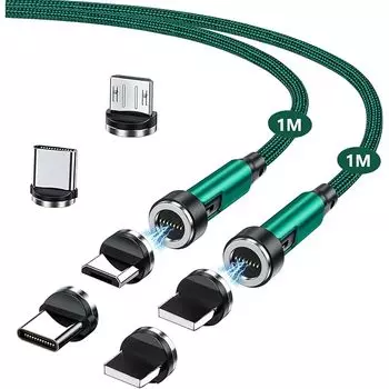 Магнитный кабель для зарядки 7 контактов [1M+1M2 шт.] 3A быстрая зарядка + передача данных Кабель для зарядки Type-C для телефона шнур для зарядки [Type-C + подсветка +