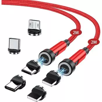 Магнитный кабель для зарядки 7 контактов [2M+2M2 шт.] 3A быстрая зарядка + передача данных Кабель для зарядки Type-C для телефона шнур для зарядки [Type-C + подсветка +