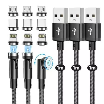 Магнитный кабель для зарядки, быстрая зарядка, зарядка через USB, Магнитный кабель [1 м/комплект из 3/9 магнитных клемм/] вращение на 360 градусов + 180 градусов, Магнитный USB