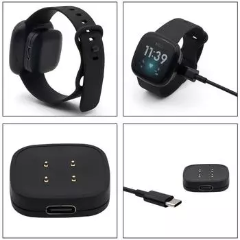 Магнитный кабель для зарядки, дополнительный для Fitbit Versa 3 и 4/Sense 1 и 2, кабель для зарядки, подставка для кабеля USB C A