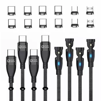 Магнитный кабель для зарядки JJ JULIE JAPAN, совместимый с PD, 9PIN, 100 Вт, 1,8 м, 4 шт., набор из 3 типов магнитных клемм (USB-C, Micro-USB, i-продукт)