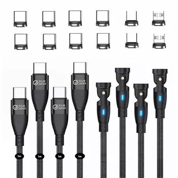 Магнитный кабель для зарядки JJ JULIE JAPAN, совместимый с PD, 9PIN, 100 Вт, 1 м, 4 шт. Набор из 3 типов магнитных клемм (USB-C, Micro-USB, i-продукт)