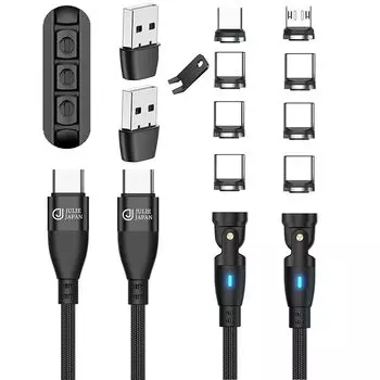 Магнитный кабель для зарядки JJ JULIE JAPAN, совместимый с PD, 9PIN, 100 Вт, набор из 3 типов магнитных клемм (USB-C 6 шт., Micro-USB 1 шт., изделие для глаз 1 шт.