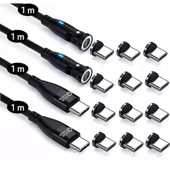 Магнитный кабель для зарядки JJ JULIE JAPAN, совместимый с PD, 9PIN, 60 Вт, 1 м, 4 шт., набор из 12 шт., разъем USB-C, поддержка быстрой зарядки, USB Type-C, передача данных