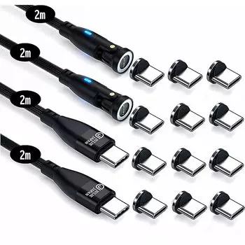 Магнитный кабель для зарядки JJ JULIE JAPAN, совместимый с PD, 9PIN, 60 Вт, 2 м, 4 шт., набор из 12 шт., разъем USB-C, поддержка быстрой зарядки, USB Type-C, данные