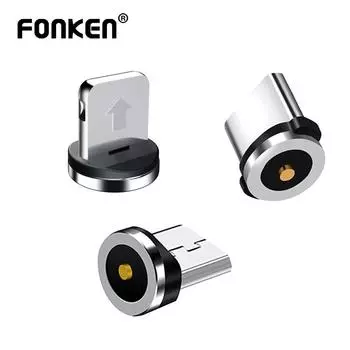 Магнитный кабель FONKEN, штекер, наконечник для Iphone, Samsung, кабель для мобильного телефона, магнитный адаптер, кабельный разъем, магнит, зарядный кабель, пылезащитный штекер