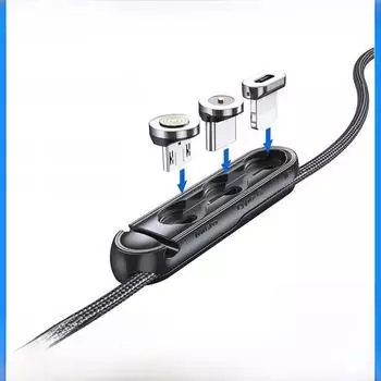 Магнитный кабель передачи данных с выдвижным отсеком для хранения магнитных головок, исключающим потерю головок, для 3 типов магнитных головок. Magnetic Head Holder чёрный