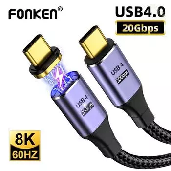 Магнитный кабель USB4.0, 20 Гбит/с, PD, 100 Вт, 5 А, быстрая зарядка, USB Type C — Type C, 8K, 60 Гц, Thunderbolt 3, кабель для передачи данных