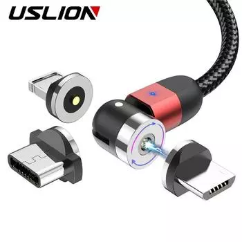 Магнитный кабель USB USLION 1 м/2 м для микрозарядки, магнитное зарядное устройство, кабели USB типа C 2M Type-C серебряный