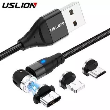 Магнитный кабель USLION для быстрой зарядки, зарядное устройство Micro USB Type C для iPhone 11 XR 7, Samsung S9 S10, быстрые магнитные телефонные кабели 1 м/2 м