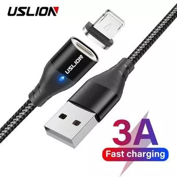 Магнитный кабель USLION Micro USB Type C для iPhone12, кабель для освещения, провод для быстрой зарядки, магнитный кабель для зарядного устройства Type-C, телефонный кабель 0.5M Cable+IOS Plug чёрный