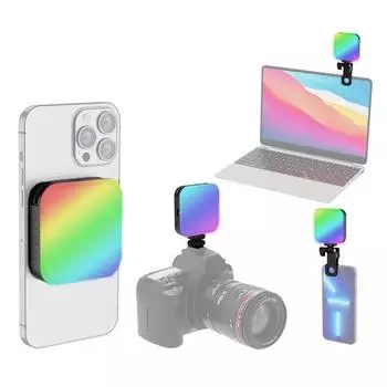 Магнитный карманный RGB видеосвет для фотосъемки заполняющий свет 2500K-9000K с регулировкой яркости 20 световых эффектов чёрный