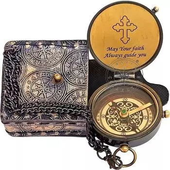 Магнитный компас из латуни, Компас для кемпинга с гравировкой, Карманный подарочный компас с кожаным футляром с тиснением