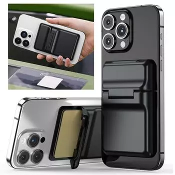 Магнитный кошелек с держателем для 3 карт, подставка-кошелек с регулируемой подставкой, жесткий чехол-кошелек для iPhone 15 Pro Max /14/13/12 Series чёрный