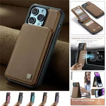 Магнитный кожаный чехол-бумажник для телефона с картой для iPhone 14 Plus 13 Pro Max 12 11 для Samsung Galaxy S23 Ultra S22 Plus S21 A54 A14, откидная крышка-подставка iPhone 11 чёрный