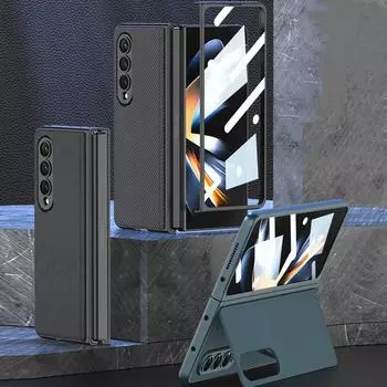 Магнитный кожаный чехол-держатель для Samsung Galaxy Z Fold 4 5g, жесткий чехол для телефона с полной защитой на 360 градусов, передняя пленка, чехол для Z Fold4 For Z Fold 4 чёрный
