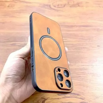 Магнитный кожаный чехол для iPhone 15 14 13 12 11 Pro Max 15ProMax для Magsafe с беспроводной зарядкой, противоударный полный защитный чехол For iPhone 11