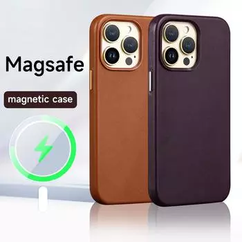 Магнитный кожаный чехол для iPhone 15 14 13 Pro Max 13 mini Magsafe, чехол для iPhone 12 Pro Max, чехол для беспроводной зарядки, полная защита For iPhone 13 Pro темно-фиолетового
