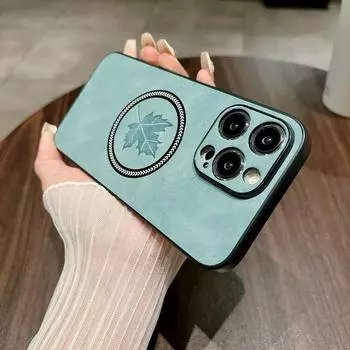 Магнитный кожаный чехол для iPhone 15 14 13 12 11 Pro Max Plus XS X XR Cover Maple Leaf Wireless Charge для Magsafe Shell Fundas for iPhone XS X темно-серого