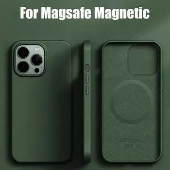 Магнитный кожаный чехол для Magsafe, чехол для IPhone15 13 12 14 Pro Max Plus Mini, чехол для телефона с беспроводной зарядкой, аксессуары for iphone14 (6.1 ) чёрный