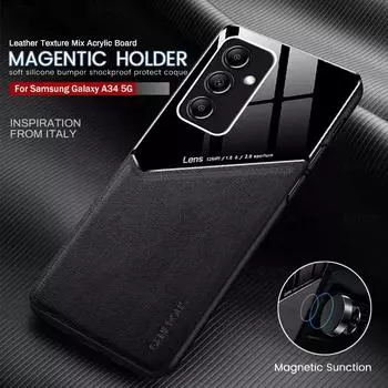Магнитный кожаный чехол для Samsung Galaxy A34 5G, чехол Samsun Samung A34 A 34 5G 2023 6,6 дюйма; Мягкий бампер из ТПУ, противоударный чехол For Samsung A34 5G чёрный
