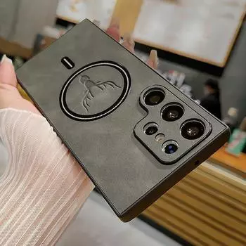 Магнитный кожаный чехол для Samsung Galaxy S24 S23 S22 S21 FE Ultra Plus Note 20 Cover Vintage Wireless Charging для Magsafe Shell for Galaxy Note 20 серый