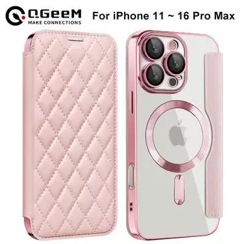 Магнитный кожаный чехол-кошелек для iPhone 15 Pro Max 16 Plus 13 12 11 с функцией беспроводной зарядки и откидной крышкой Magsafe Card Holder iPhone 11 чёрный