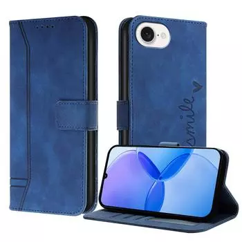 Магнитный кожаный чехол-кошелек для iPhone 16e 16 15 14 13 12 11 X XS XR 8 Plus Pro Max | Откидная крышка с принтом улыбки и держателем для карт For IPhone 16e красный