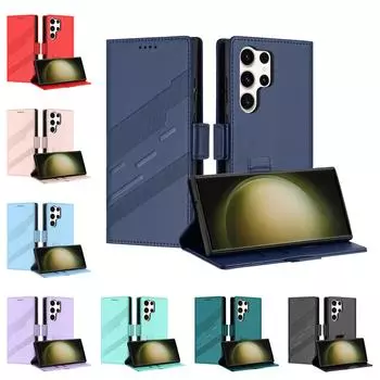 Магнитный кожаный чехол-кошелек для Samsung Galaxy S25 S24 S23 S22 Note 8 9 10 20 Pro Ultra Cover | Деловой стиль и держатель для карт Galaxy S25 Ultra чёрный